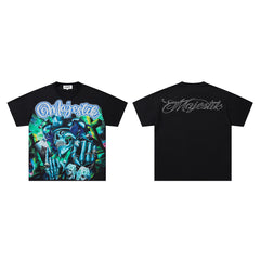 MAJESTIK Men's Y2K Graphic Oversized T-Shirt – Fantasy Streetwear Double-Sided Print Casual Tee