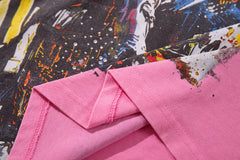 MAJESTIK Men's Vintage Graphic Oversized T-Shirt – Pink Retro Streetwear Washed Casual Tee