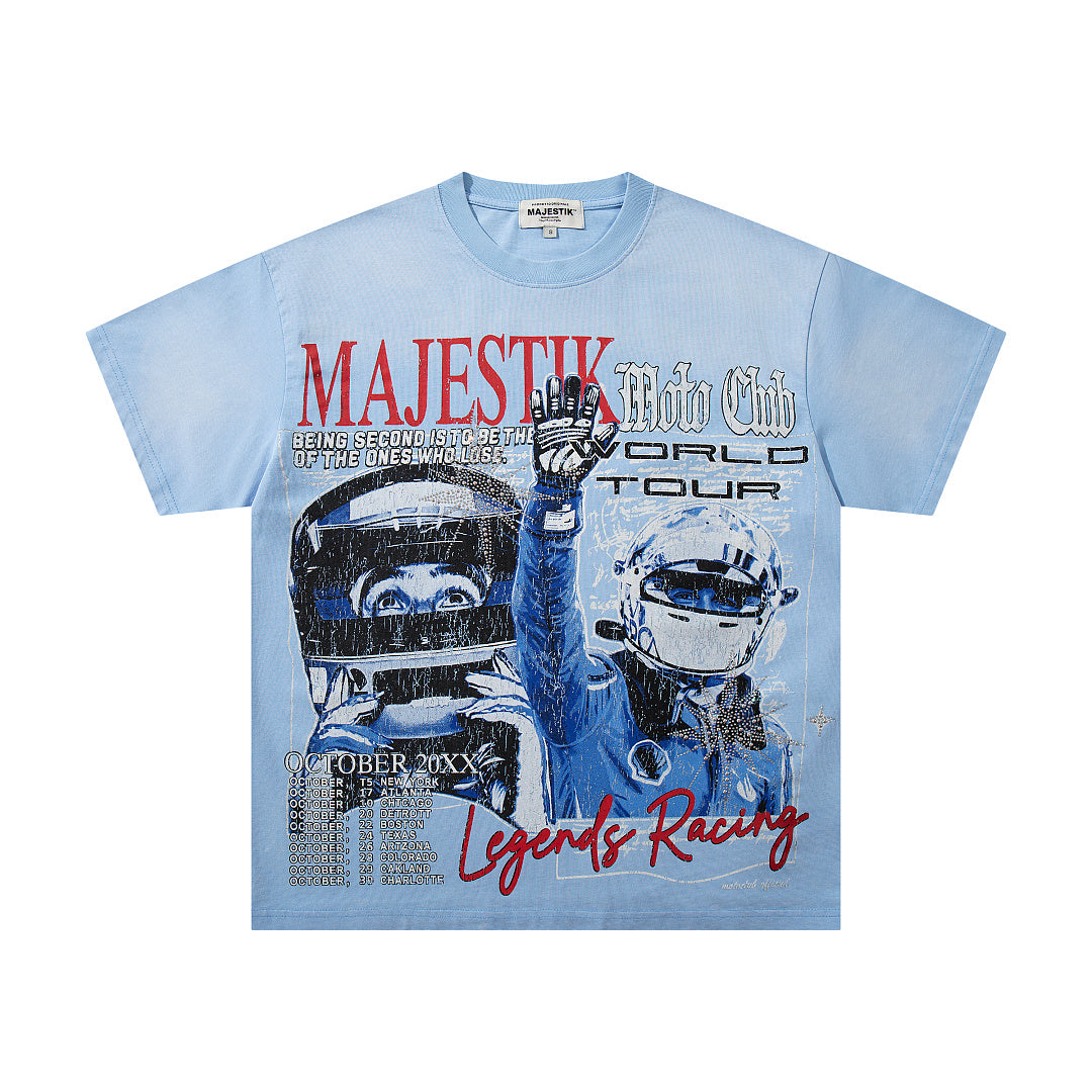 MAJESTIK Men's Vintage Graphic Oversized T-Shirt – Retro Streetwear Washed Print Casual Tee