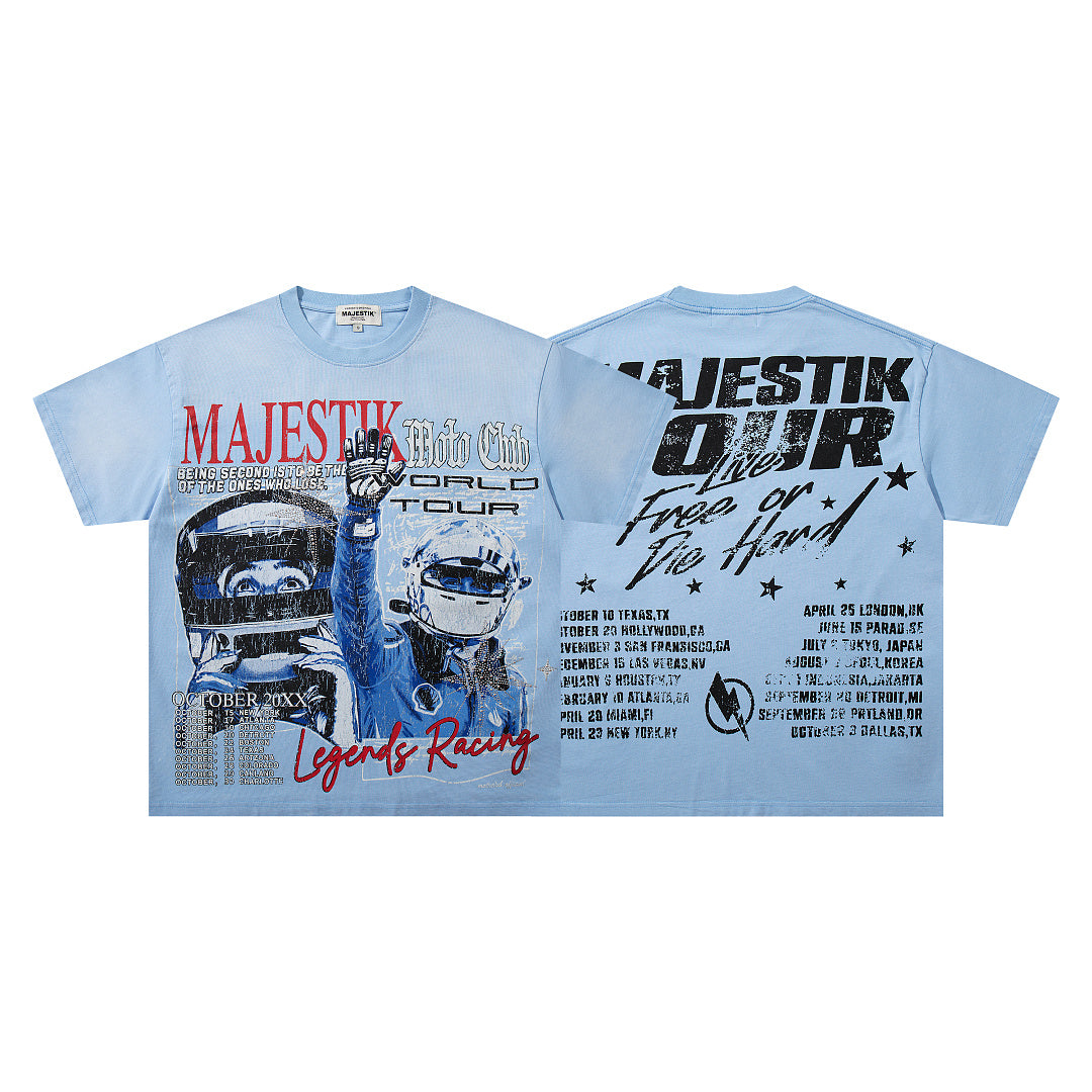 MAJESTIK Men's Vintage Graphic Oversized T-Shirt – Retro Streetwear Washed Print Casual Tee