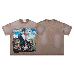 MAJESTIK Men's Vintage Graphic Oversized T-Shirt – Retro Streetwear Washed Casual Tee