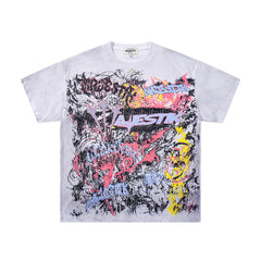 MAJESTIK Men's Vintage Graphic Oversized T-Shirt – Abstract Streetwear Double-Sided Print Casual Tee