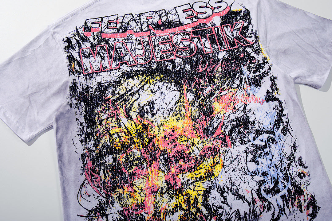 MAJESTIK Men's Vintage Graphic Oversized T-Shirt – Abstract Streetwear Double-Sided Print Casual Tee