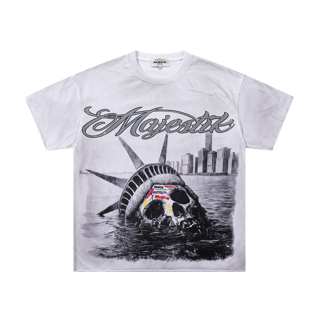 MAJESTIK Men's Vintage Graphic Oversized T-Shirt – Artistic Streetwear Double-Sided Print Casual Tee