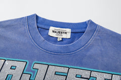 MAJESTIK Men's Vintage Racing Graphic Oversized T-Shirt – Blue Streetwear Double-Sided Print Casual Tee