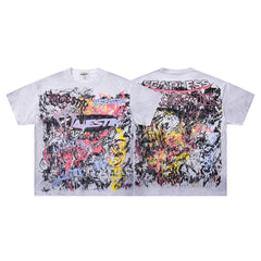 MAJESTIK Men's Vintage Graphic Oversized T-Shirt – Abstract Streetwear Double-Sided Print Casual Tee