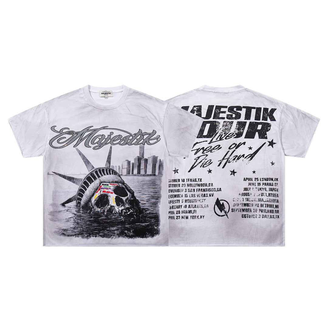 MAJESTIK Men's Vintage Graphic Oversized T-Shirt – Artistic Streetwear Double-Sided Print Casual Tee