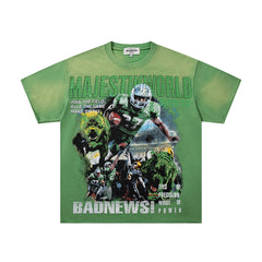 MAJESTIK Men's Vintage Graphic Oversized T-Shirt – Green Streetwear Double-Sided Print Casual Tee