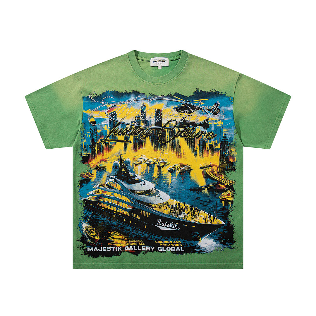 MAJESTIK Men's Vintage Graphic Oversized T-Shirt – Artistic Streetwear Double-Sided Print Casual Tee