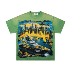 MAJESTIK Men's Vintage Graphic Oversized T-Shirt – Artistic Streetwear Double-Sided Print Casual Tee