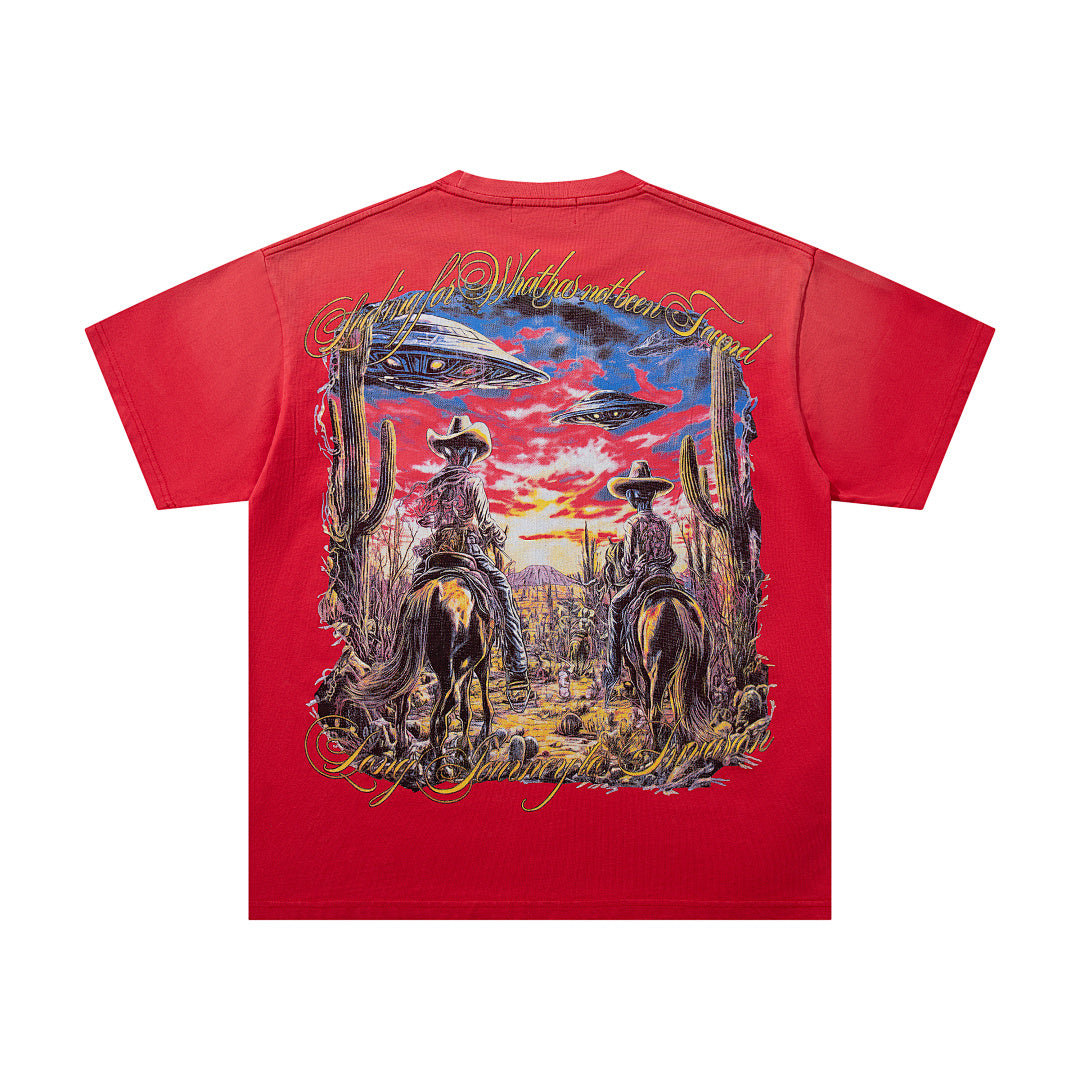 MAJESTIK Men's Vintage Graphic Oversized T-Shirt – Retro Streetwear Double-Sided Print Casual Tee