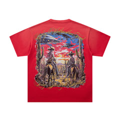MAJESTIK Men's Vintage Graphic Oversized T-Shirt – Retro Streetwear Double-Sided Print Casual Tee