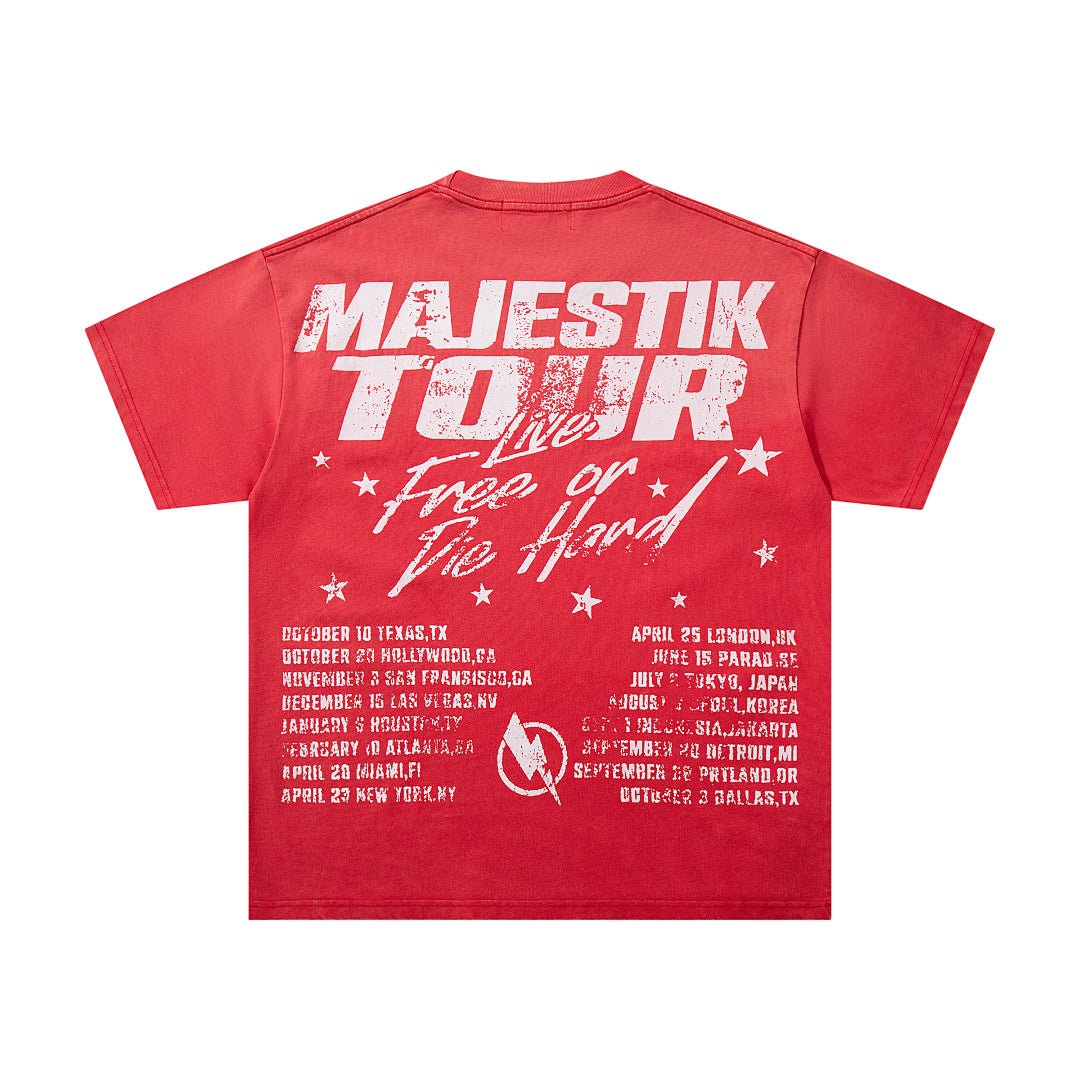 MAJESTIK Men's Vintage Graphic Oversized T-Shirt – Red Streetwear Double-Sided Print Casual Tee