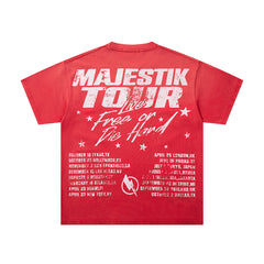 MAJESTIK Men's Vintage Graphic Oversized T-Shirt – Red Streetwear Double-Sided Print Casual Tee