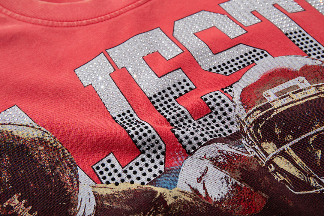 MAJESTIK Men's Vintage Graphic Oversized T-Shirt – Red Streetwear Double-Sided Print Casual Tee
