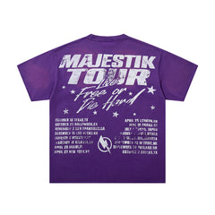 MAJESTIK Men's Vintage Graphic Oversized T-Shirt – Purple Streetwear Double-Sided Print Casual Tee