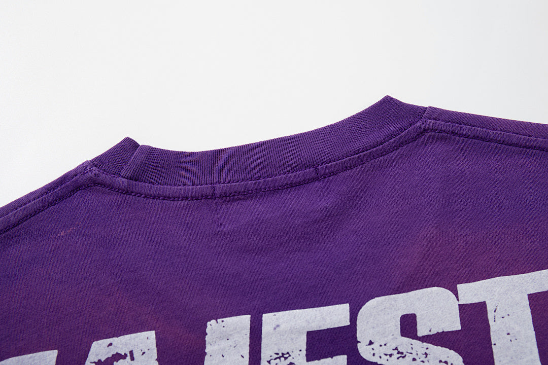 MAJESTIK Men's Vintage Graphic Oversized T-Shirt – Purple Streetwear Double-Sided Print Casual Tee