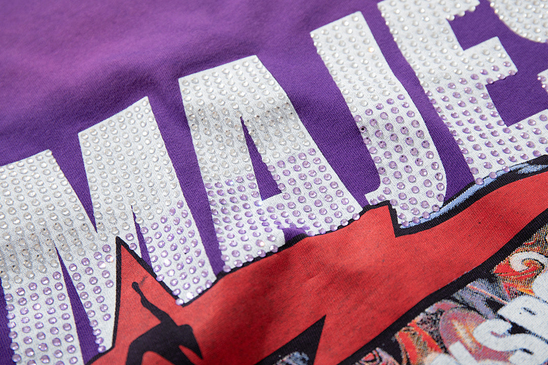 MAJESTIK Men's Vintage Graphic Oversized T-Shirt – Purple Streetwear Double-Sided Print Casual Tee
