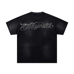 MAJESTIK Men's Vintage Graphic Oversized T-Shirt – Dark Streetwear Double-Sided Print Casual Tee