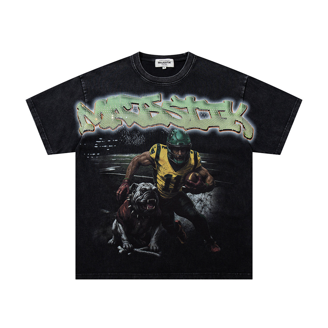 MAJESTIK Men's Vintage Graphic Oversized T-Shirt – Dark Streetwear Double-Sided Print Casual Tee