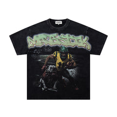 MAJESTIK Men's Vintage Graphic Oversized T-Shirt – Dark Streetwear Double-Sided Print Casual Tee