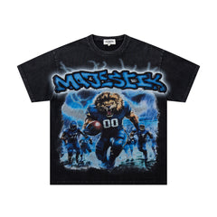 MAJESTIK Men's Y2K Graphic Oversized T-Shirt – Blue Print Streetwear Double-Sided Casual Tee