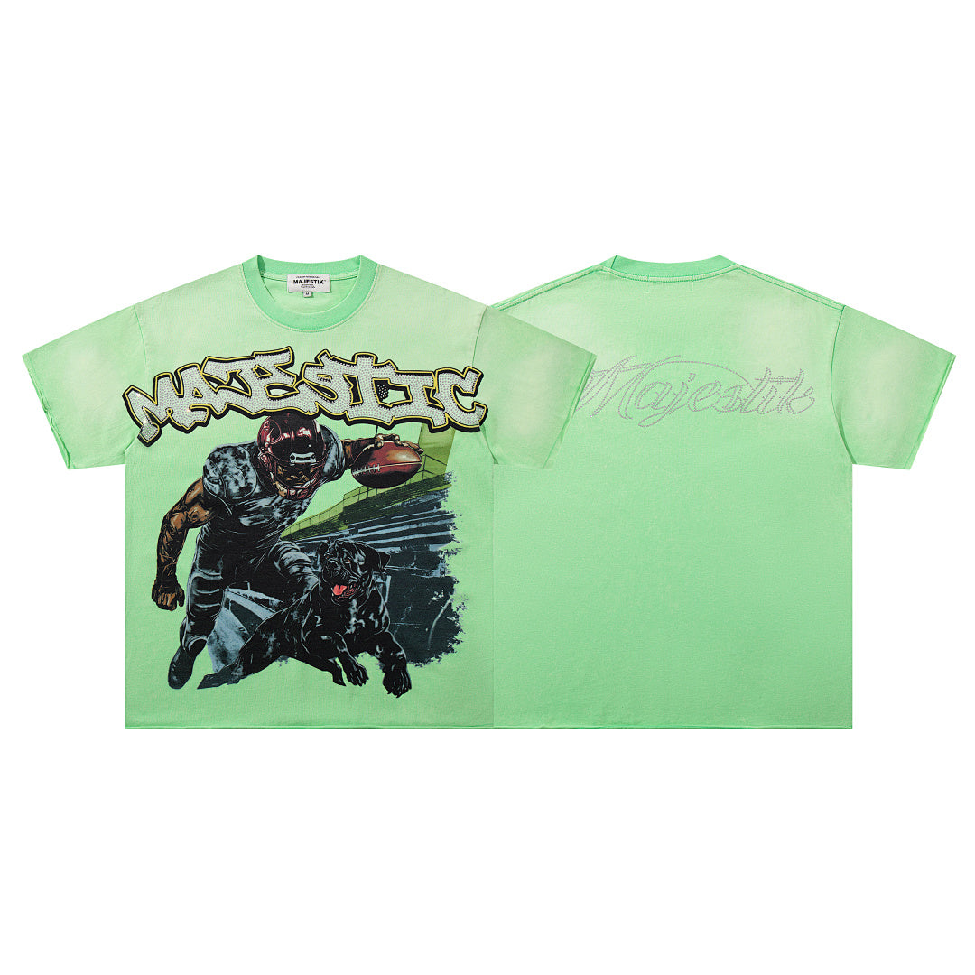 MAJESTIK Men's Vintage Graphic Oversized T-Shirt – Green Streetwear Washed Casual Tee