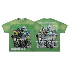 MAJESTIK Men's Vintage Graphic Oversized T-Shirt – Green Streetwear Double-Sided Print Casual Tee
