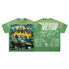 MAJESTIK Men's Vintage Graphic Oversized T-Shirt – Artistic Streetwear Double-Sided Print Casual Tee
