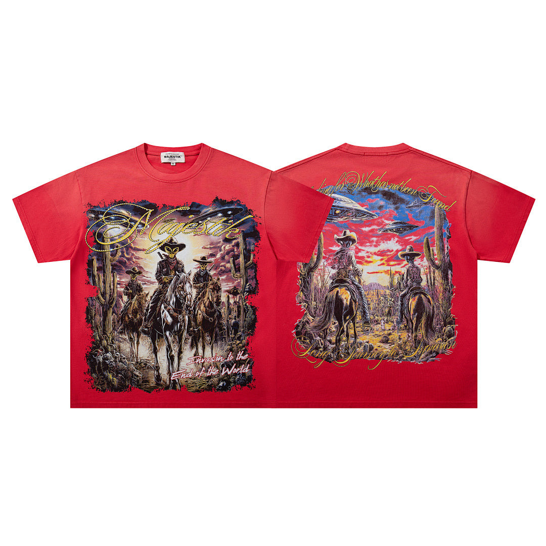MAJESTIK Men's Vintage Graphic Oversized T-Shirt – Retro Streetwear Double-Sided Print Casual Tee