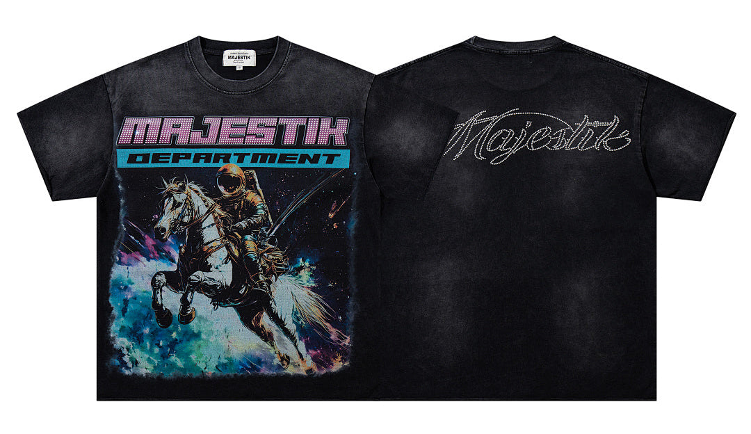 MAJESTIK Men's Vintage Graphic Oversized T-Shirt – Dark Streetwear Double-Sided Print Casual Tee
