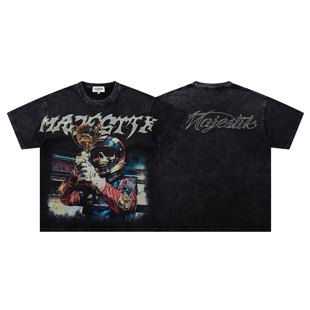 MAJESTIK Men's Vintage Graphic Oversized T-Shirt – Dark Streetwear Double-Sided Print Casual Tee