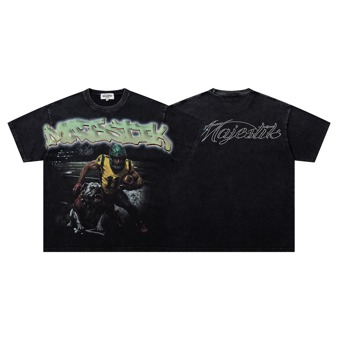 MAJESTIK Men's Vintage Graphic Oversized T-Shirt – Dark Streetwear Double-Sided Print Casual Tee