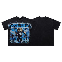 MAJESTIK Men's Y2K Graphic Oversized T-Shirt – Blue Print Streetwear Double-Sided Casual Tee