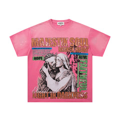 MAJESTIK Men's Vintage Graphic Oversized T-Shirt – Pink Retro Streetwear Washed Casual Tee