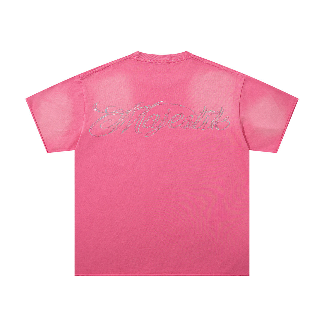 MAJESTIK Men's Vintage Graphic Oversized T-Shirt – Pink Retro Streetwear Washed Casual Tee