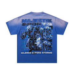 MAJESTIK Men's Vintage Graphic Oversized T-Shirt – Blue Streetwear Double-Sided Print Casual Tee