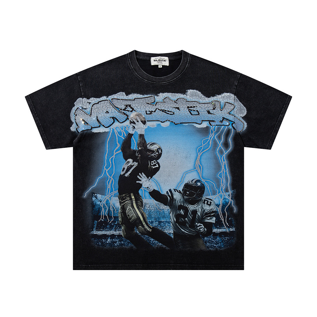 MAJESTIK Men's Vintage Graphic Oversized T-Shirt – Dark Streetwear Double-Sided Print Casual Tee