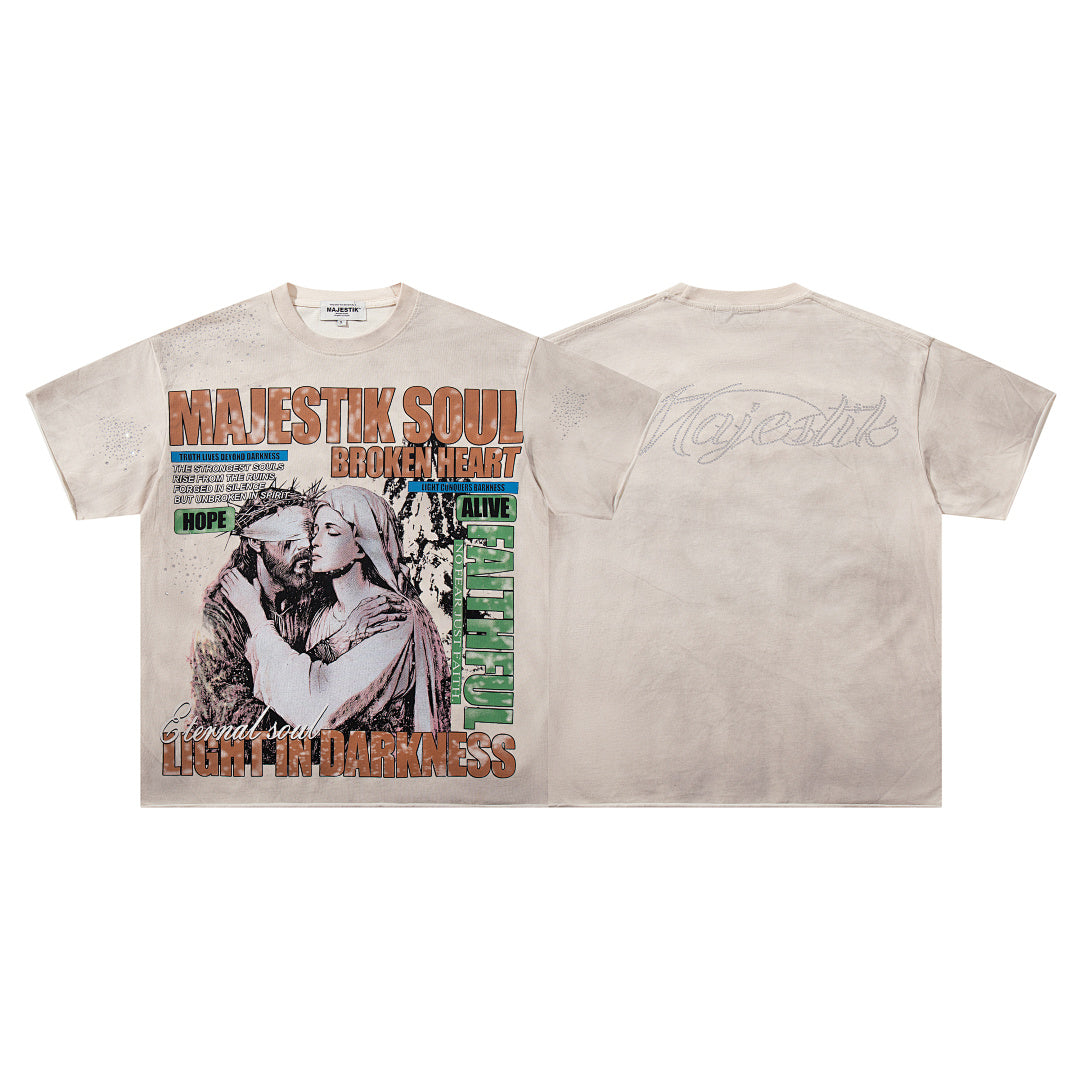 MAJESTIK Men's Vintage Graphic Oversized T-Shirt – Retro Streetwear Washed Casual Tee