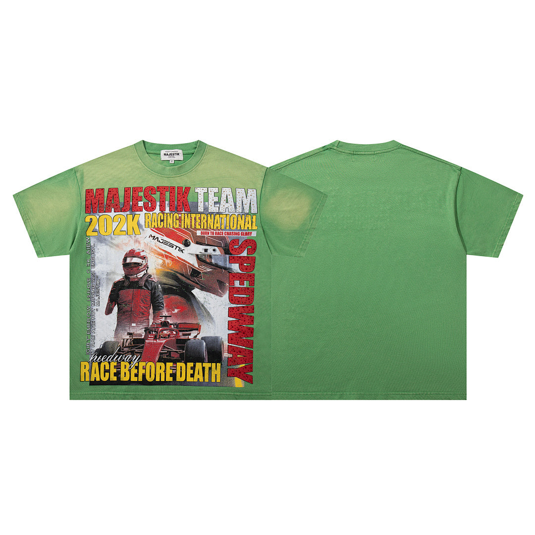 MAJESTIK Men's Vintage Graphic Oversized T-Shirt – Green Streetwear Washed Casual Tee