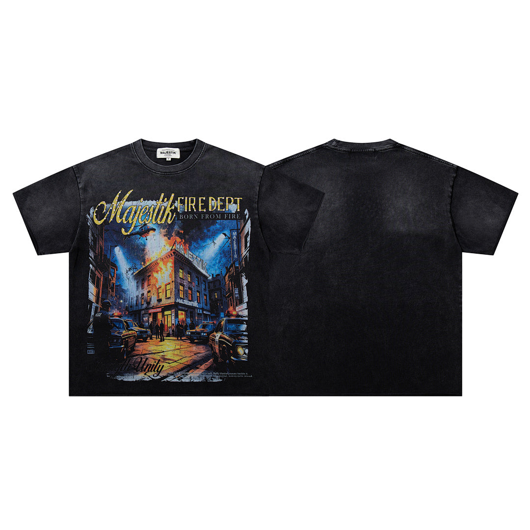 MAJESTIK Men's Vintage Graphic Oversized T-Shirt – Dark Streetwear Double-Sided Print Casual Tee