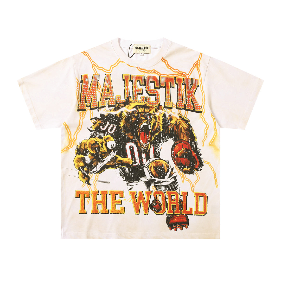 MAJESTIK Men's Vintage Graphic Oversized T-Shirt – Retro Streetwear Double-Sided Print Casual Tee