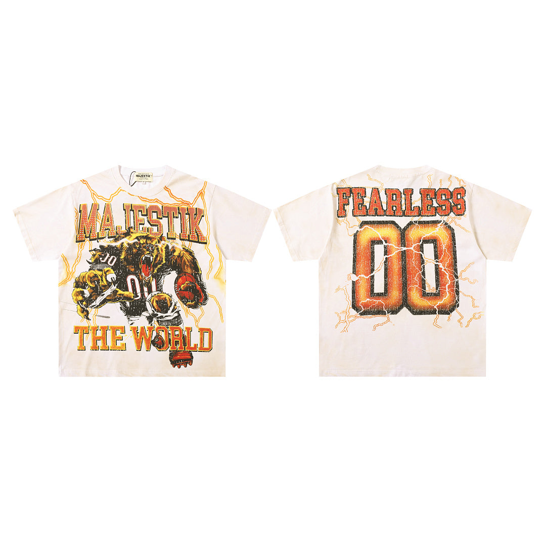 MAJESTIK Men's Vintage Graphic Oversized T-Shirt – Retro Streetwear Double-Sided Print Casual Tee