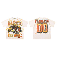 MAJESTIK Men's Vintage Graphic Oversized T-Shirt – Retro Streetwear Double-Sided Print Casual Tee