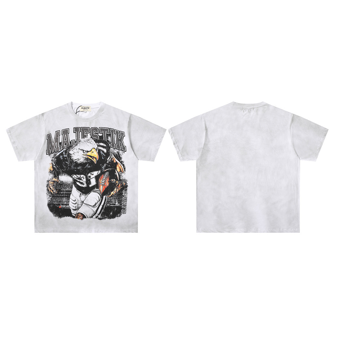 MAJESTIK Men's Vintage Graphic Oversized T-Shirt – Washed Streetwear Double-Sided Casual Tee