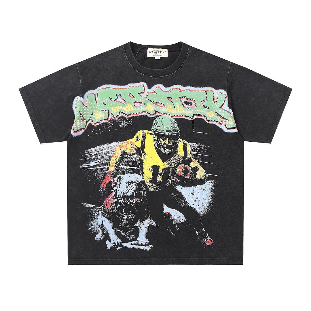 MAJESTIK Men's Vintage Graphic Oversized T-Shirt – Dark Streetwear Double-Sided Print Casual Tee