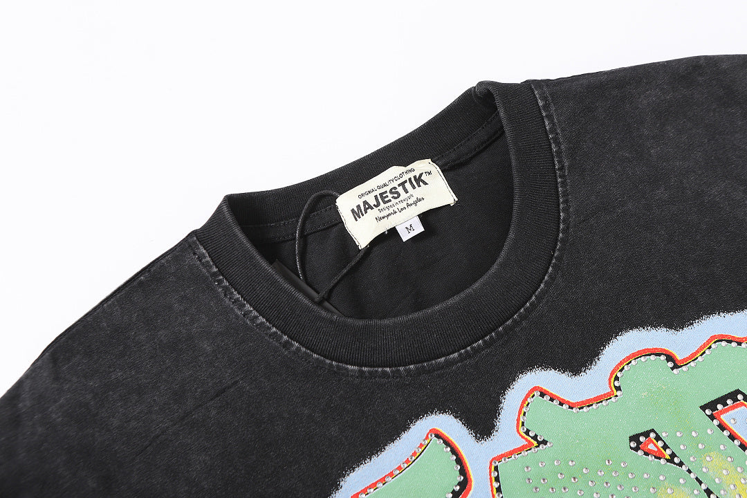 MAJESTIK Men's Vintage Graphic Oversized T-Shirt – Dark Streetwear Double-Sided Print Casual Tee