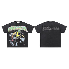 MAJESTIK Men's Vintage Graphic Oversized T-Shirt – Dark Streetwear Double-Sided Print Casual Tee