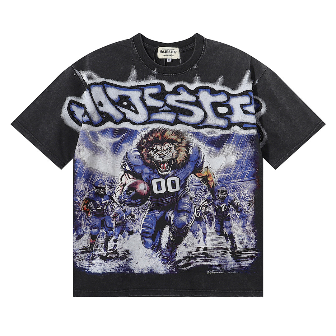 MAJESTIK Men's Vintage Graphic Oversized T-Shirt – Dark Streetwear Retro Casual Tee