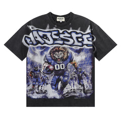 MAJESTIK Men's Vintage Graphic Oversized T-Shirt – Dark Streetwear Retro Casual Tee